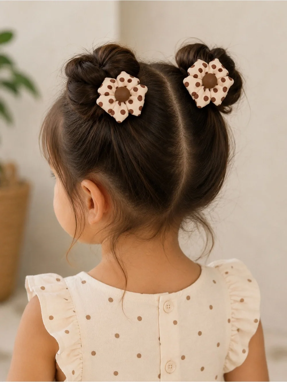 Cream Polka Dot Flower Hair Clips for Kids